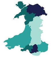 Wales Karte. Karte von Wales geteilt in Main Regionen vektor