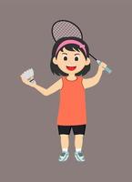 Kinderfigur, die Badminton spielt vektor