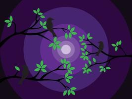 kvistar blad fågel bakgrund, silhuett av ett träd, träd i natten, fågel i natten, kvistar vektor