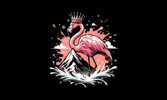 Flamingo tragen Krone auf Berg Vektor Design