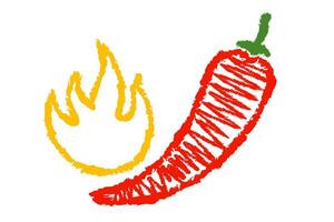 vektor illustration av en kryddad chili peppar med flamma i hand teckning stil.