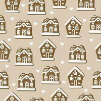 sömlös mönster med hand dragen pepparkaka hus. bakgrund med traditionell jul bakverk. vinter- klotter för ny år och hjärtans dag vektor