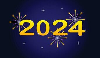 wir Wunsch Sie ein glücklich Neu Jahr 2024 einzigartig modern Gold Text mit Wunderkerze Feuerwerk Gold schwarz Blau Farbe Hintergrund vektor