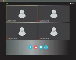 video ring upp skärm mall. video ring upp gränssnitt för social kommunikation app. video konferens. attrapp videokonferenser och uppkopplad möte arbetsyta vektor sida