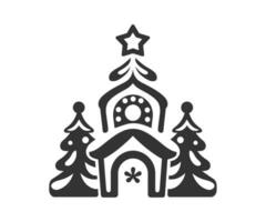 jul träd symboler svart och vit silhuett ikon. vektor illustration design.