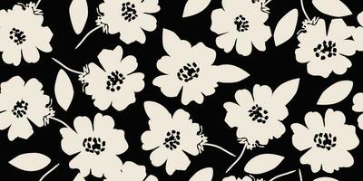 Blume nahtlos Hintergrund. minimalistisch abstrakt Blumen- Muster. modern drucken im schwarz und Weiß Hintergrund. Ideal zum Textil- Design, Hintergrund, Abdeckungen, Karten, Einladungen und Plakate. vektor