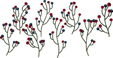 ein Gruppe von rot und Blau Blumen mit Blätter vektor
