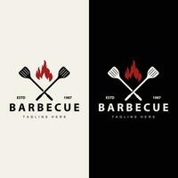 Grill Logo Design Bar Restaurant heiß Grill Feuer Logo und Spatel einfach Illustration vektor