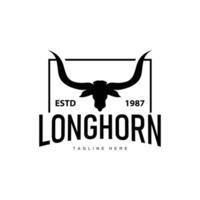 longhorn logotyp gammal årgång design väst Land texas tjur horn vektor