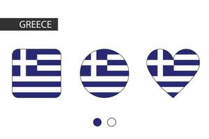 grekland 3 former fyrkant, cirkel, hjärta med stad flagga. isolerat på vit bakgrund. vektor
