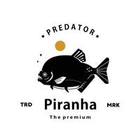 årgång retro hipster piranha logotyp vektor översikt silhuett konst ikon