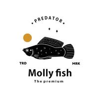årgång retro hipster molly fisk logotyp vektor översikt silhuett konst ikon