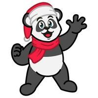 Panda im ein rot Schal und ein Santa Hut feiern Weihnachten vektor