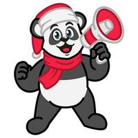 Panda im ein rot Schal und ein Santa Hut mit ein Megaphon im seine Hand vektor