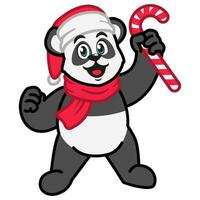 Panda im ein rot Schal und ein Santa Hut halten ein Weihnachten Süßigkeiten Stock vektor