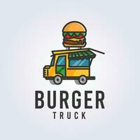 kreativ burger lastbil logotyp, mat lastbil logotyp vektor illustration design