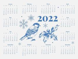 2022 julgran nyår skiss kalender vecka börjar på söndag. vektor