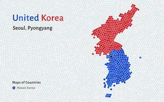 söder och norr korea Karta med en huvudstad av seoul, pyongyang visad i en mosaik- mönster vektor