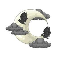 måne, moln med fladdermus illustration vektor