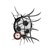 Fußball Ball im Tor mit Uhr Zeit Illustration vektor