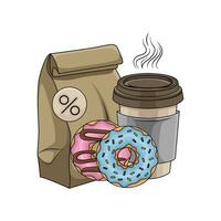 Verpackung, Krapfen mit Tasse Kaffee trinken Illustration vektor