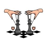 spelar schack kung med drottning i schack styrelse illustration vektor