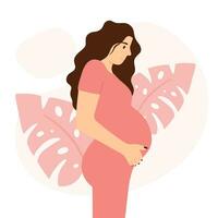 glücklich schwanger Frau. Vektor Illustration von ein schwanger Frau im eben Stil. Schwangerschaft Konzept.