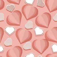 nahtlos Muster, Origami Papier Herzen auf ein Rosa Hintergrund. Valentinstag Tag Hintergrund, Textil, Vektor