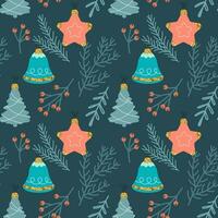 jul sömlös mönster med jul träd dekorationer och kvistar. ny år design. bakgrund, skriva ut, vektor