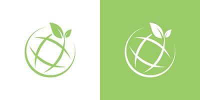 Logo Kombination von Globus gestalten mit Blätter, Grün, Natur. vektor