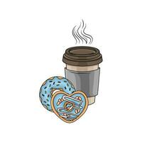 ljuv munk med kopp kaffe dryck illustration vektor