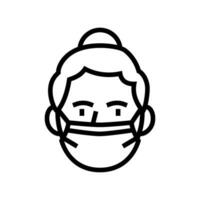 Kind Mädchen medizinisch Maske Linie Symbol Vektor Illustration