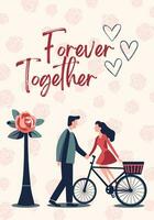 Vektor Poster romantisch Paar. Valentinstag Tag Konzept Rahmen im eben Stil. Liebe Banner oder Gruß Karte