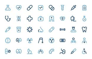 sjukvård ikoner uppsättning - medicinsk, friskvård, och sjukhus symbol vektorer