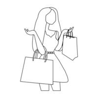 Frau mit Einkaufen Taschen beim das Einkaufszentrum von Vektor Illustration.