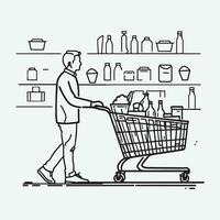 Mann Symbol mit Einkaufen Warenkorb.isoliert Symbol. Vektor Illustration.