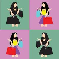 Frau mit Einkaufen Taschen beim das Einkaufszentrum von Vektor Illustration.