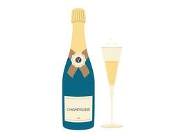 Wein Flasche mit Glas. Champagner und Prosecco Jahrgang Glas Flasche. Vektor Illustration
