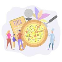 24 Stunde Pizza. bestellen Pizza. Essen Lieferung, online Essen Bestellung. bunt Vektor Illustration.
