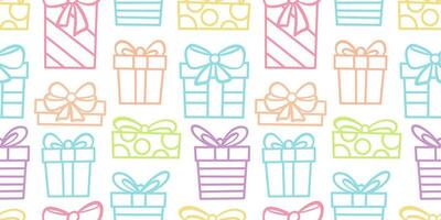 süß Pastell- Feier Geschenk Box Vektor Muster, nahtlos wiederholen Hintergrund, bunt Hand gezeichnet die Geschenke. wiederholen Hintergrund oder Textil- drucken Design.