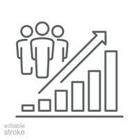 Population Wachstum Symbol. einfach Gliederung Stil. erhöhen, ansteigen Sozial Entwicklung, wirtschaftlich Evolution, global Demographie Graph Konzept. dünn Linie Symbol. Vektor Illustration isoliert. editierbar Schlaganfall.