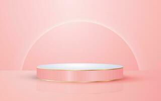 pastell rosa runda podium guld lyx ringa 3d scen med lysande halvcirkel bakgrund perfekt för händelse befordran kosmetisk produkt presentation attrapp vektor