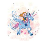 ein Mädchen Reiten ein Pony Karikatur Design vektor