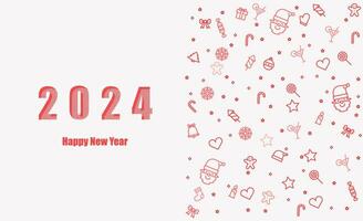 2024, Hintergrund mit glücklich Neu Jahr Weihnachten Symbol dünn Linie Stil eben Vektor Design Hintergrund.