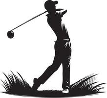 Golf schwingen Spieler Pose Vektor Silhouette schwarz Farbe, Weiß Hintergrund