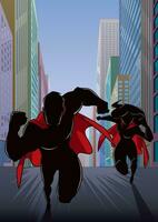Superheld Paar Laufen Held führt Silhouette vektor