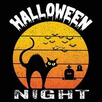 halloween, halloween-nacht mit katzen-t-shirt drucken kostenloser vektor