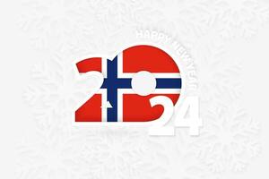 Neu Jahr 2024 zum Norwegen auf Schneeflocke Hintergrund. vektor