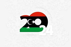 ny år 2024 för libyen på snöflinga bakgrund. vektor