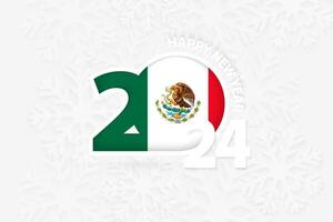 Neu Jahr 2024 zum Mexiko auf Schneeflocke Hintergrund. vektor